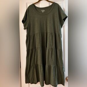 Khaki Green Tiered T-Shirt Dress